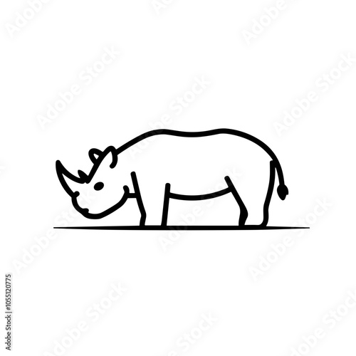 Grazing Rhinoceros Illustration, Wild Animal Silhouette