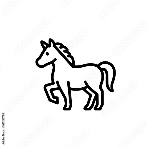 Prancing Horse Outline Illustration, Equine Elegance, Monochrome