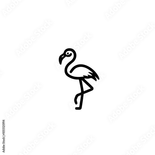 Standing Flamingo Icon, Simple Black Shape, Balance Symbol