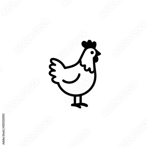 Chicken Icon, Minimalist Black Shape, Farm Animal Symbol