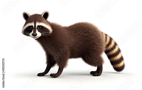 Close-up of a young raccoon isolated on a white background, showcasing its cute features and furry coat photo