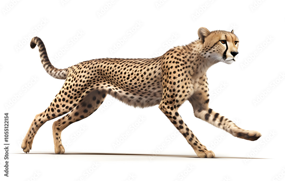 Obraz premium Cheetah or leopard on a white background, showing the beauty of these fast-moving big cats in the wild.