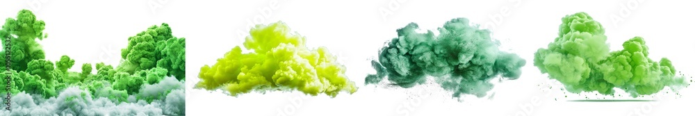 Collection of green smokes or clouds isolated on white or transparent background Collection of green smokes or clouds isolated on white or transparent background