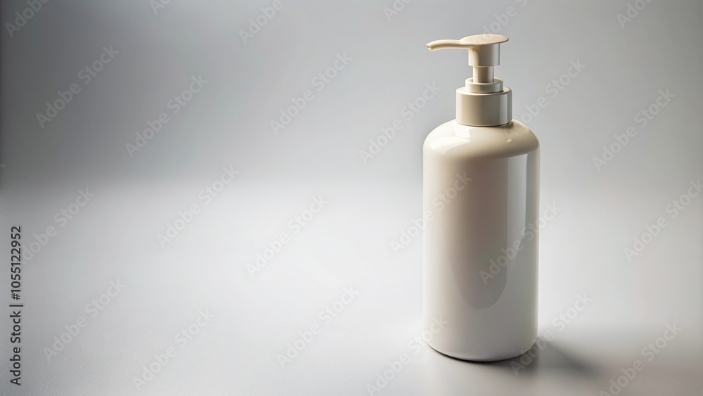 White pump bottle on plain background tilted angle White pump bottle on plain background tilted angle