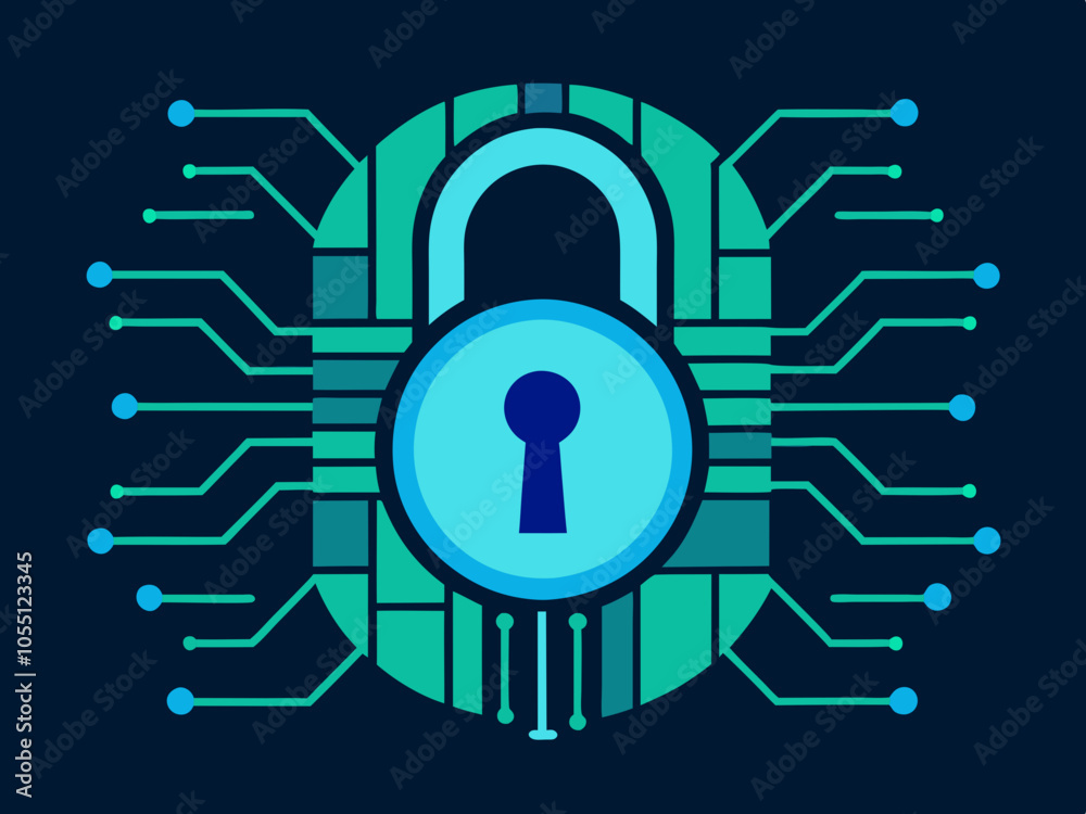 Blue electronic circuit board with lock icon symbolizing security and protection Blue electronic circuit board with lock icon symbolizing security and protection