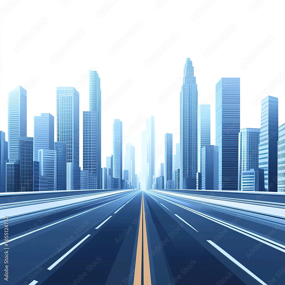 Fototapeta premium A simple, flat vector illustration of the cityscape, featuring skyscrapers and street lights