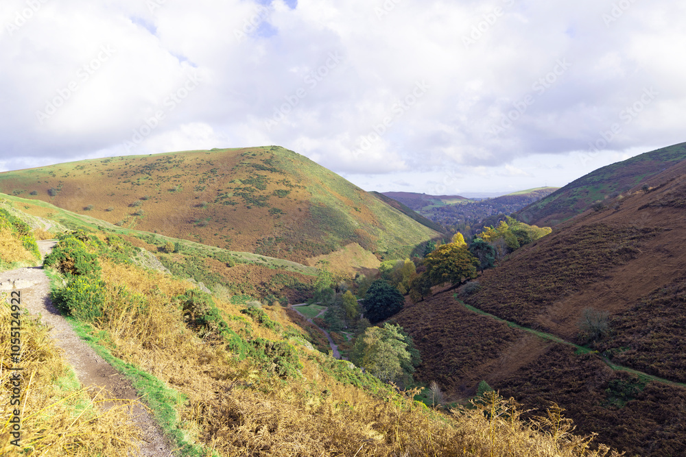 Obraz premium Carding Mill Valley and Long Mynd, in Shropshire, England.
