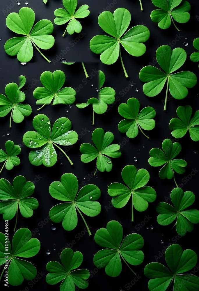 Green shamrocks and clovers on a dark background Green shamrocks and clovers on a dark background