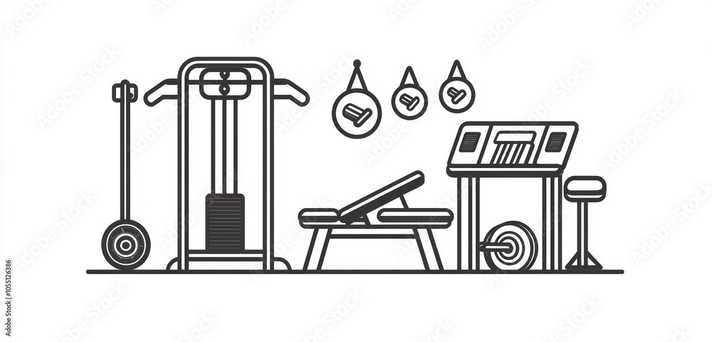 Modern gym equipment depicted in a simplified line style icon.