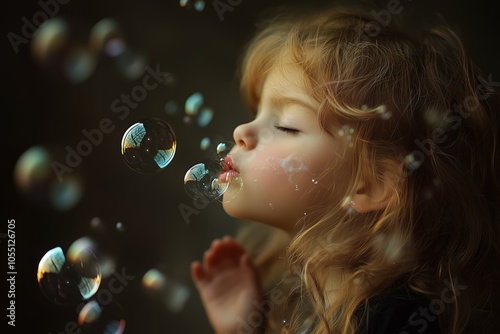 Smiling young girl enjoying soap bubbles in the air