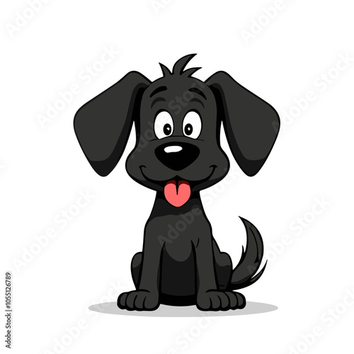 Happy Black Dog Icon in Vector Style, Energetic and Playful