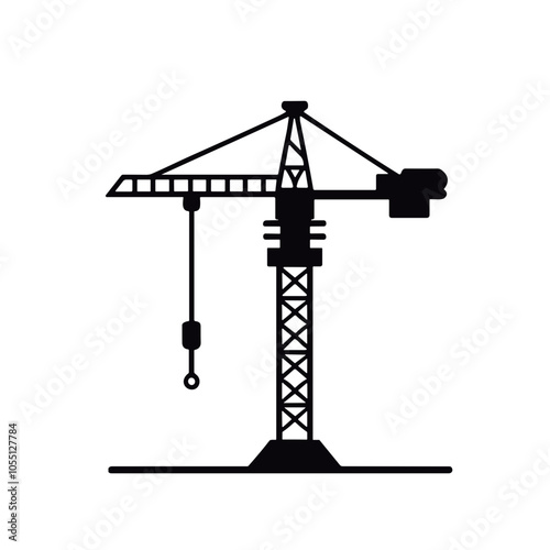 Construction Crane Icon, Black Outline, Building and Engineering