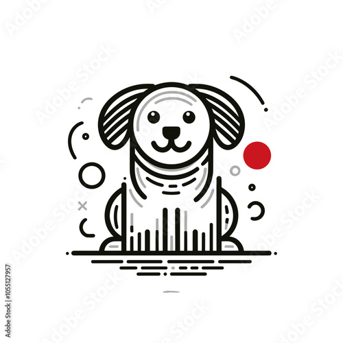 Vector Dog Sketch, Playful Character, Cartoon Animal