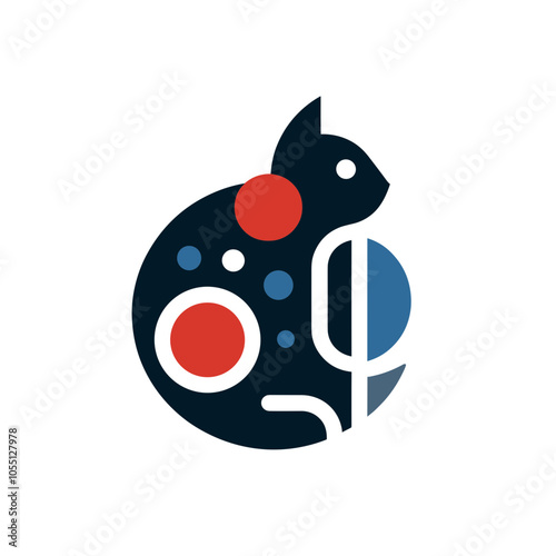 Abstract cat illustration, geometric shapes, colorful, artistic symbol