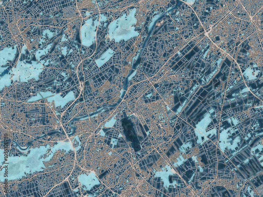 Painterly Style City Map of Sayama, Japan in a Blue Color Scheme. Painterly Style City Map of Sayama, Japan in a Blue Color Scheme.