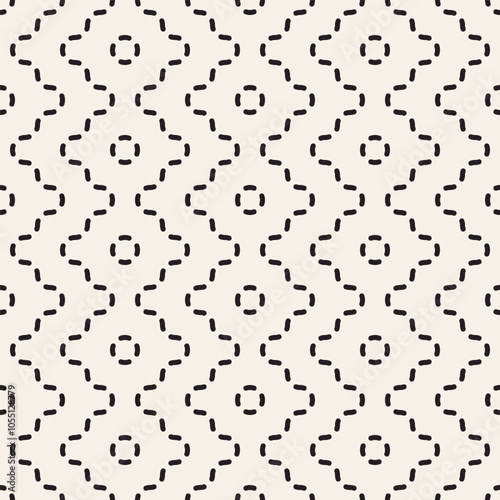 Sashiko-inspired geometric black and white seamless vector pattern. Stylish monochrome background design in Japanese style.