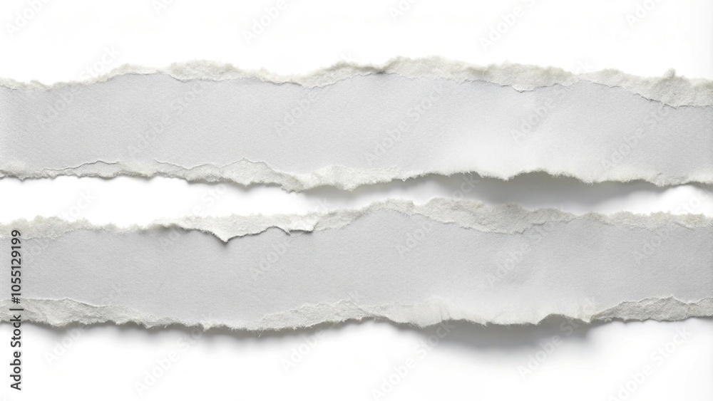 White ripped paper strips isolated on white background from above White ripped paper strips isolated on white background from above