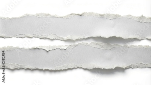 White ripped paper strips isolated on white background from above