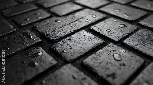 Black Stone Pavement With Water Drops - Realistic Image