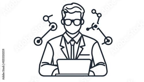 Line icon showcasing a scientist in a sleek, contemporary style.