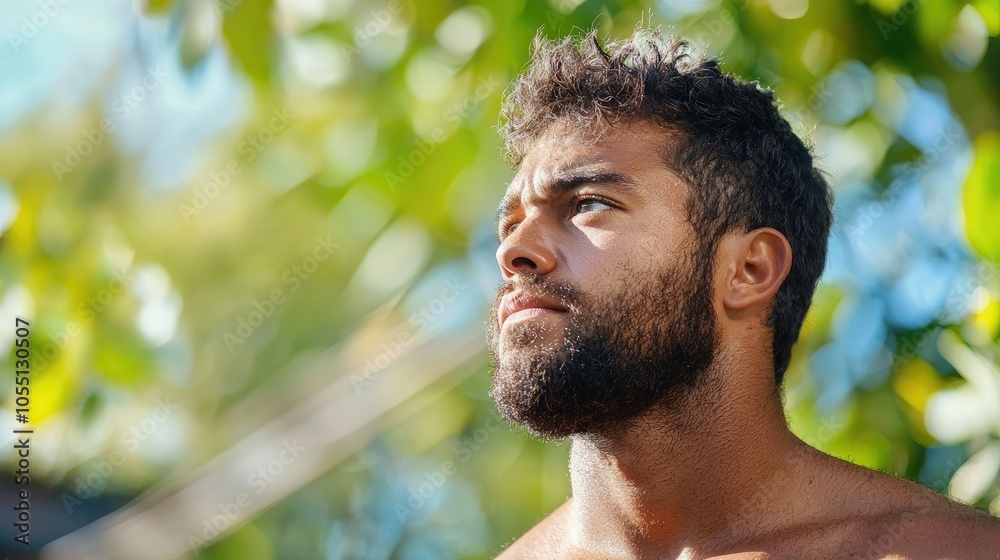 Sad Indigenous Man Reflecting in Nature Sad Indigenous Man Reflecting in Nature
