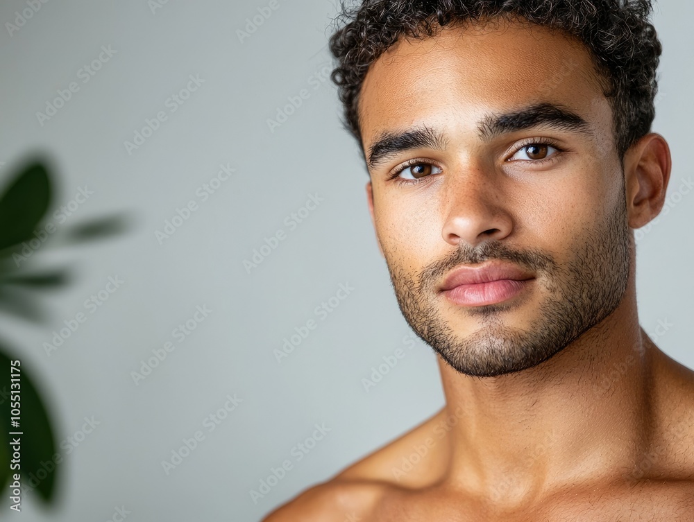 Fototapeta premium Relaxed Mixed Race Man with Light Skin and Happy Expression