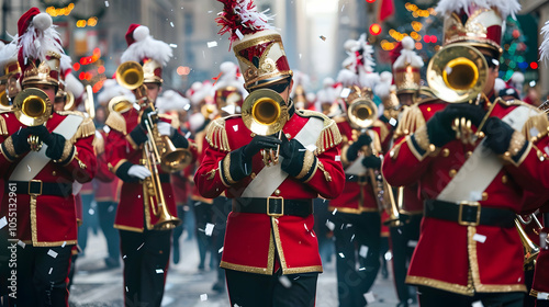 A Marching Band in Festive Red Uniforms