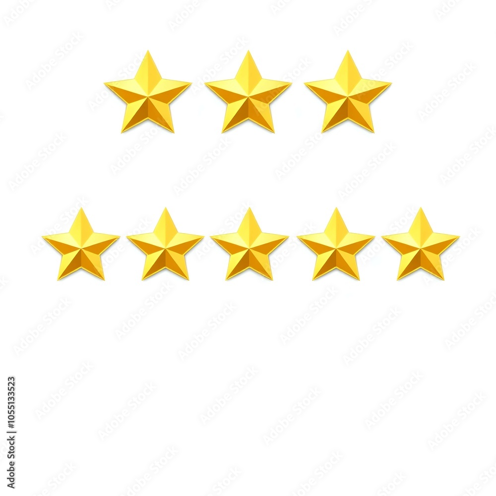 Five star rating review icon, golden 5 stars, isolated on white Five star rating review icon, golden 5 stars, isolated on white