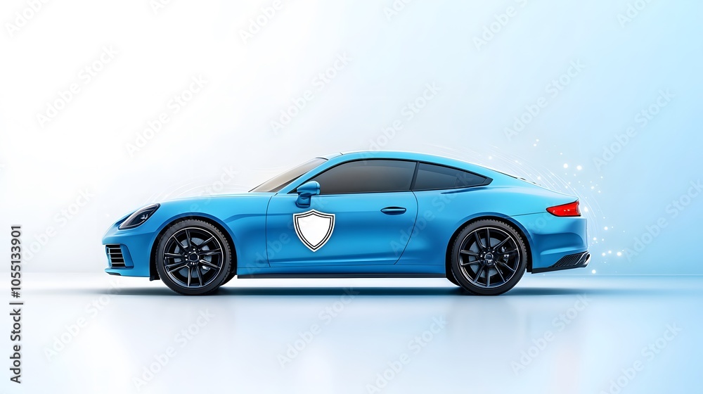 Sleek blue sports car with shield emblem Sleek blue sports car with shield emblem