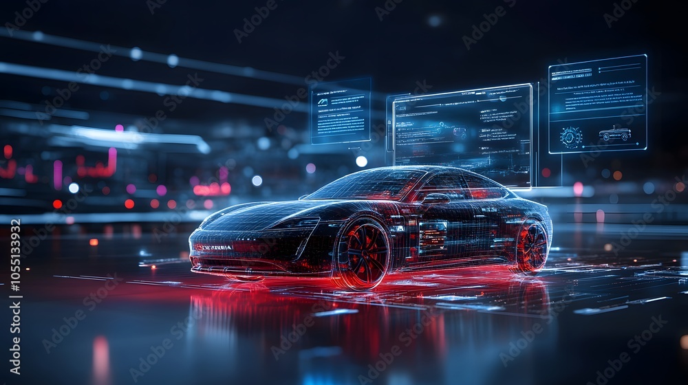 Futuristic electric vehicle with digital interface