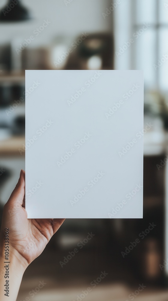 The model presents a blank note form mockup in a beautifully designed home office setting The model presents a blank note form mockup in a beautifully designed home office setting