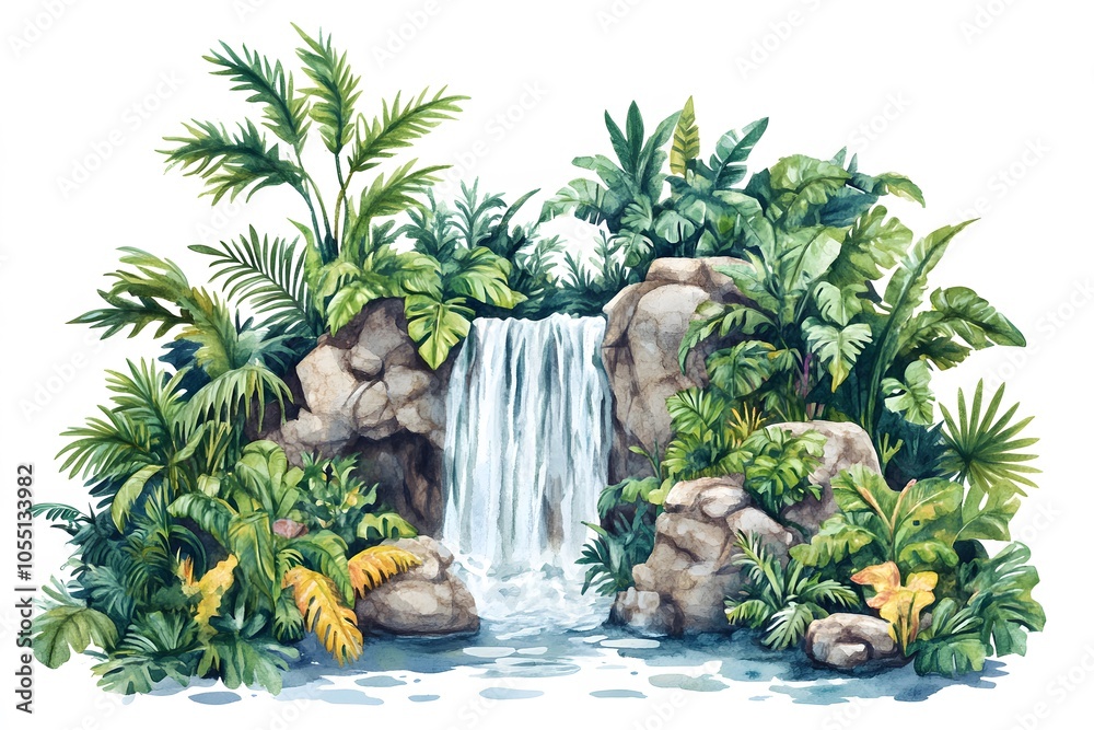 Fototapeta premium Realistic waterfall background with water rocks sky and trees vector illustration 