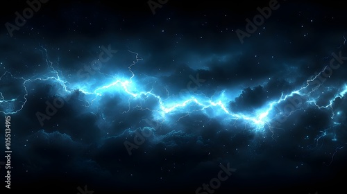 Crackling lightning bolt mid-air, frozen in time, glowing against dark, stormy sky, intense energy, perfect for banner use, thunderstorm aesthetic