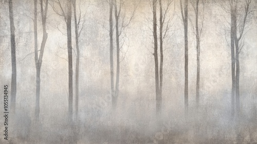 Abstract texture of a fog-covered forest with tree outlines