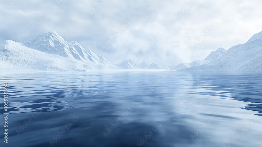 Close-Up of Water Surface with Gentle Ripples, reflecting the white sky and snowy surroundings for a clean and simple professional feel Close-Up of Water Surface with Gentle Ripples, reflecting the white sky and snowy surroundings for a clean and simple professional feel
