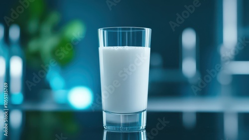 Fresh and creamy pasteurized milk in a glass, perfect for a healthy and refreshing drink. photo