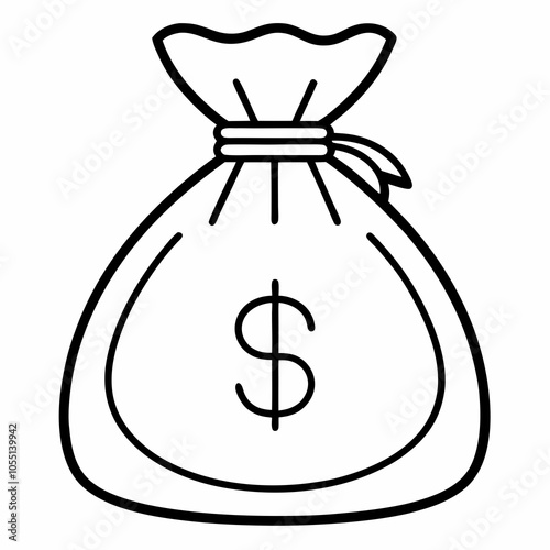 Money Bag line art dollar and euro vector, icon, silhouette illustration