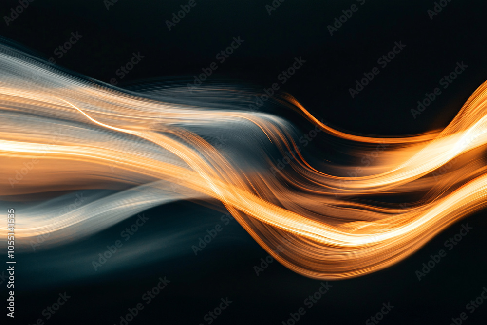 Obraz premium abstract golden and white light trails swirling on a black background