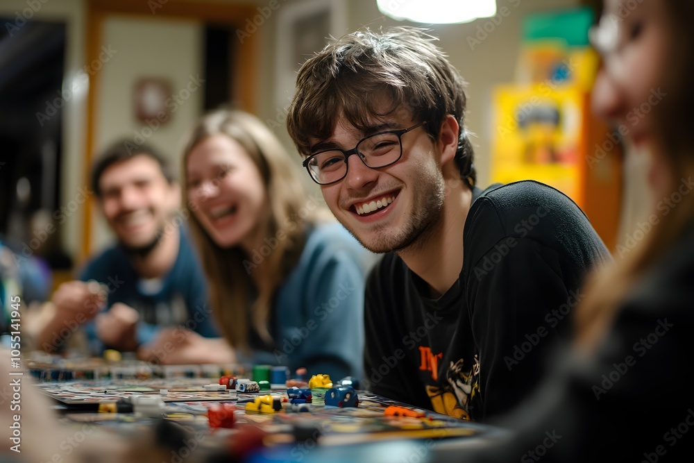 Fototapeta premium Group of friends playing board games indoors