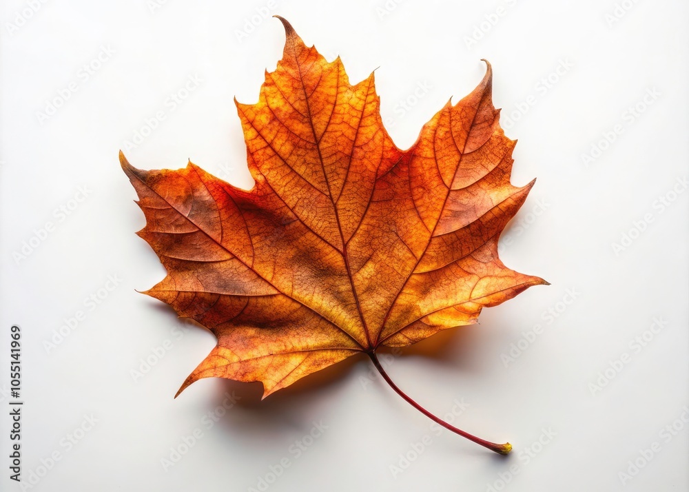 Aerial View of a Single Rust-Colored Leaf on White Background, Symbolizing Simplicity and Autumn Aesthetic Aerial View of a Single Rust-Colored Leaf on White Background, Symbolizing Simplicity and Autumn Aesthetic