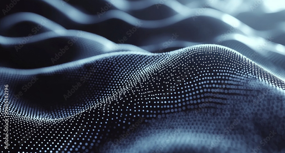 Abstract Blue Digital Waves with Glowing Dots on Dark Background Abstract Blue Digital Waves with Glowing Dots on Dark Background