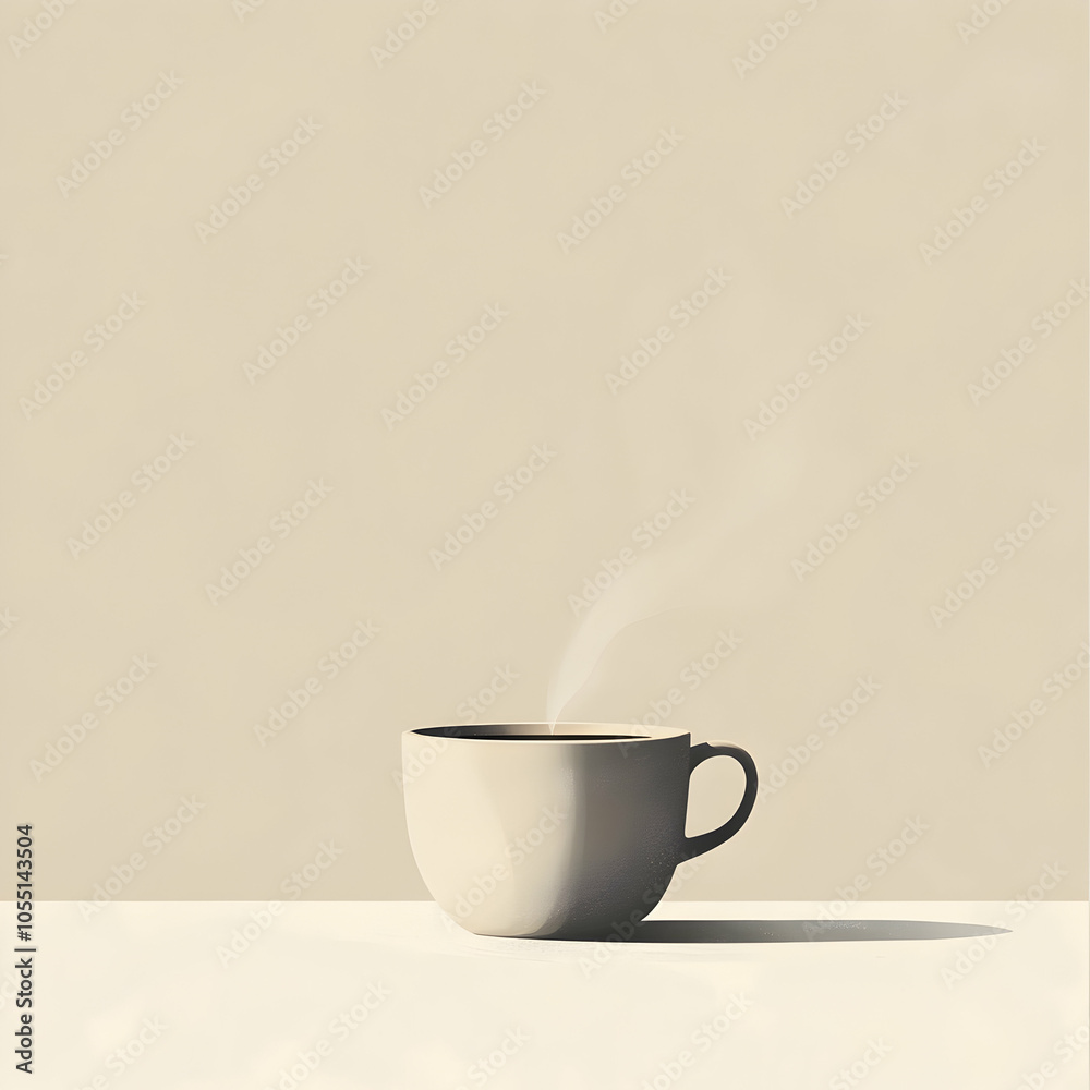 A single white coffee cup with steam rising from it, set against a warm beige background. A single white coffee cup with steam rising from it, set against a warm beige background.