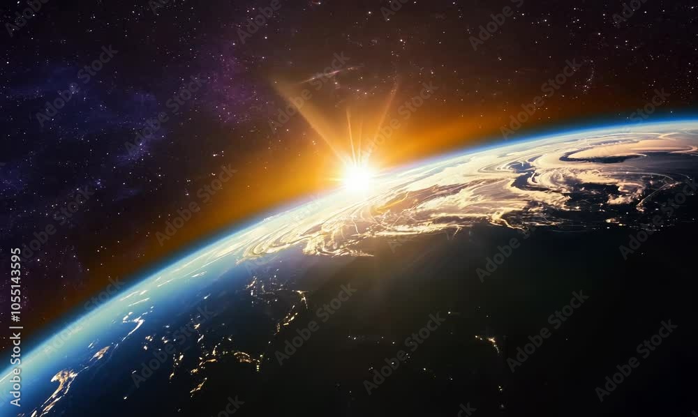dynamic 3d animation of earth's sunrise with starry backdrop