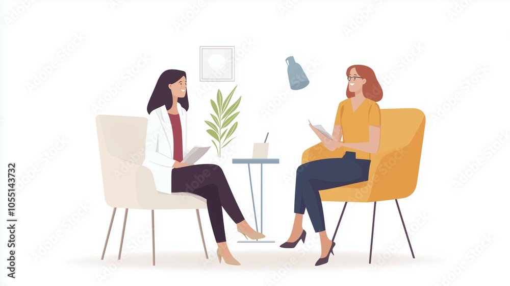 Woman patient conversation smiling sitting.
Woman patient conversation smiling sitting.