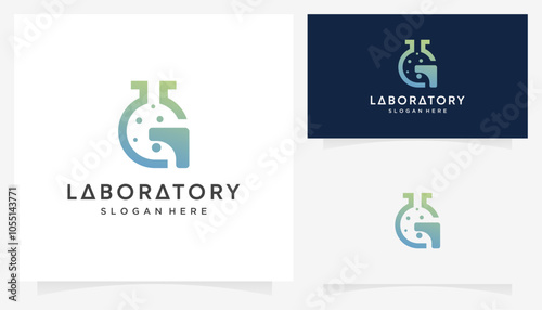 Letter G initials with laboratory glass icon symbols. Abstract vector of research science logo design inspiration.