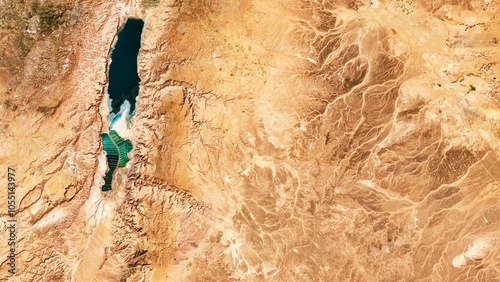 4K Dead Sea and Desert in Jordan Map, High Resolution Satellite View With No Border, Widescreen 4K Resolution