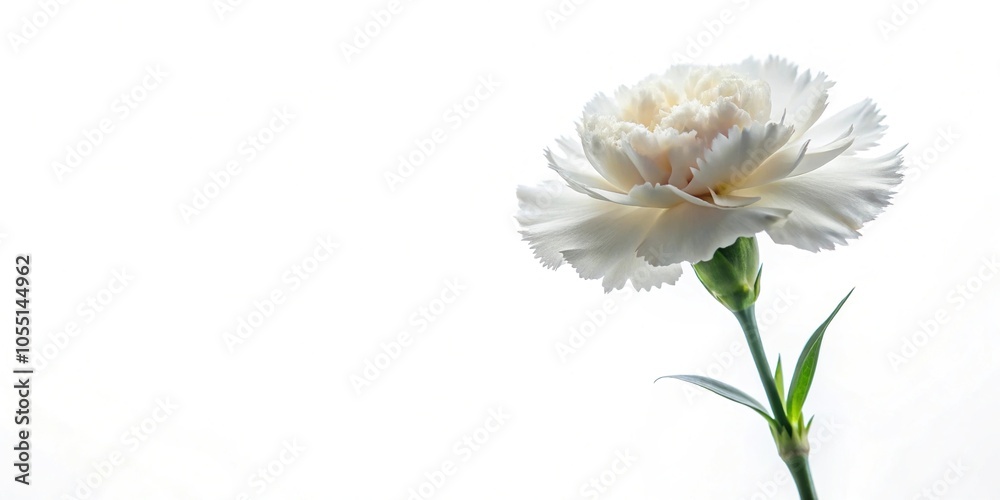 White silhouette of a carnation flower on a white background White silhouette of a carnation flower on a white background