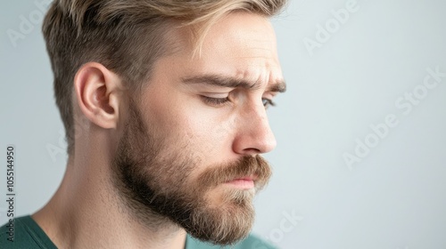 Thoughtful Caucasian Man with Light Skin and Stubble