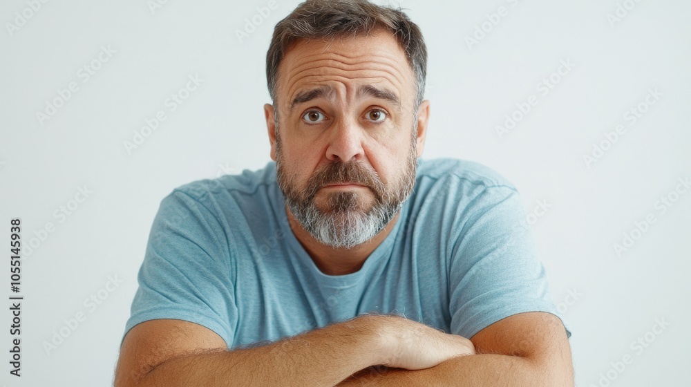 Middle-aged Man Sitting Alone in Thoughtful Reflection Middle-aged Man Sitting Alone in Thoughtful Reflection