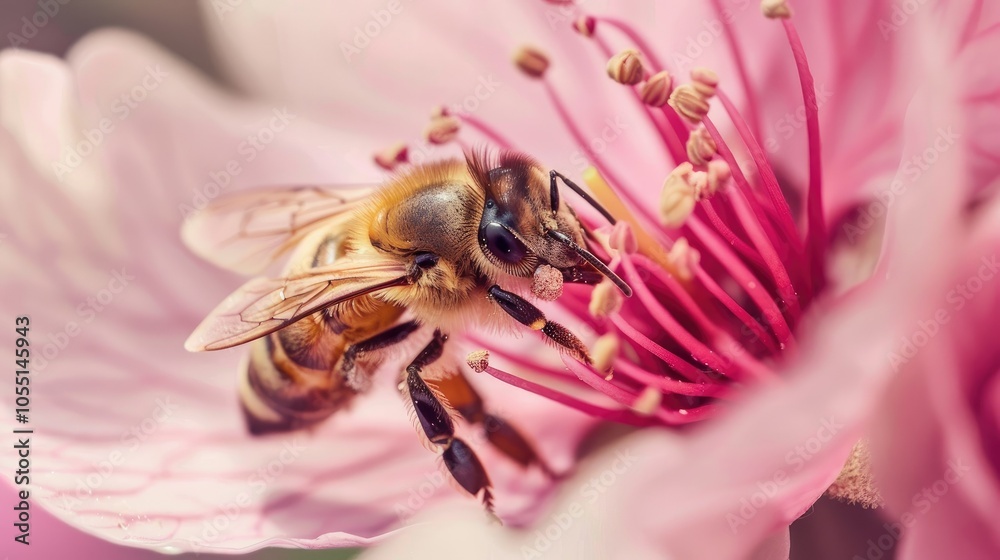Obraz premium close-up of a bee collecting pollen from a flower